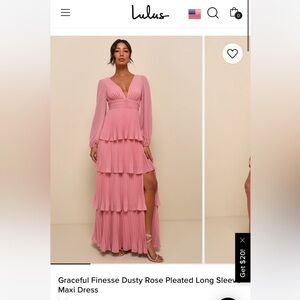 Lulu’s Pink Tiered Long Sleeve V Neck Dress